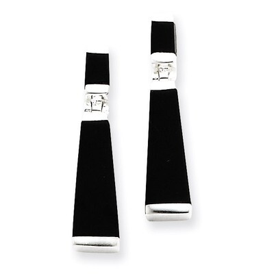 Onyx Tapered Drop Earrings Sterling Silver QE1077, MPN: QE1077, 191101187513