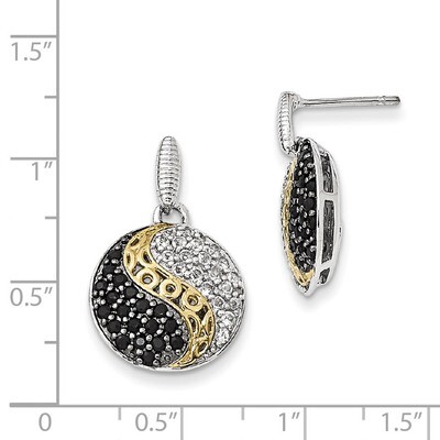White Topaz &amp; Onyx Earrings Sterling Silver &amp; Gold-plated Black Rhodium QTC1015, MPN: QTC1015, 8839…