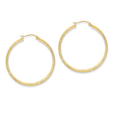 3.5x38mm Hollow Hoop Earrings 14k Gold Diamond-cut TC809, MPN: TC809, 886774731360