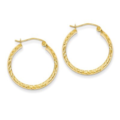 3.5x22mm Hollow Hoop Earrings 14k Gold Diamond-cut TC807, MPN: TC807, 886774731421