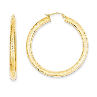 4mm Round Hoop Earrings 14k Gold Diamond-cut TC537, MPN: TC537, 883957290140