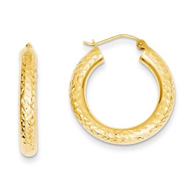 4mm Round Hoop Earrings 14k Gold Diamond-cut TC536, MPN: TC536, 883957290133