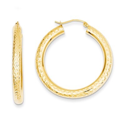 4mm Round Hoop Earrings 14k Gold Diamond-cut TC534, MPN: TC534, 883957290119