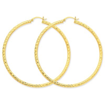 3mm Round Hoop Earrings 14k Gold Diamond-cut TC274, MPN: TC274, 883957289496