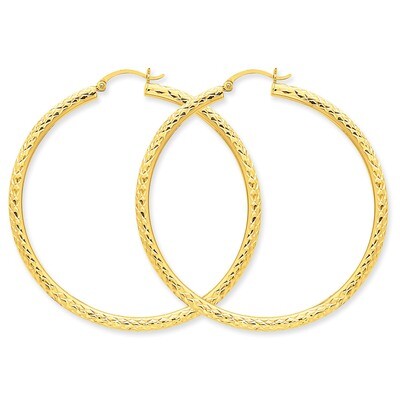 3mm Round Hoop Earrings 14k Gold Diamond-cut TC272, MPN: TC272, 883957289472