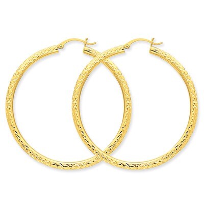 3mm Round Hoop Earrings 14k Gold Diamond-cut TC271, MPN: TC271, 883957289465