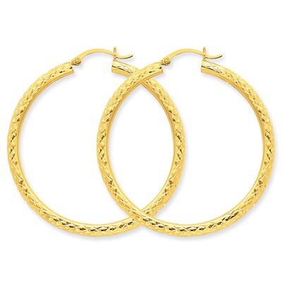 3mm Round Hoop Earrings 14k Gold Diamond-cut TC270, MPN: TC270, 883957289458