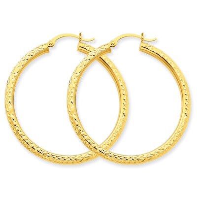 3mm Round Hoop Earrings 14k Gold Diamond-cut TC269, MPN: TC269, 883957289441