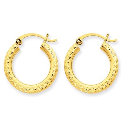 3mm Round Hoop Earrings 14k Gold Diamond-cut TC266, MPN: TC266, 883957289403