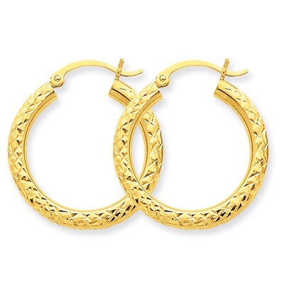 3mm Round Hoop Earrings 14k Gold Diamond-cut TC265, MPN: TC265, 883957718675