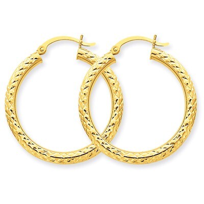 3mm Round Hoop Earrings 14k Gold Diamond-cut TC264, MPN: TC264, 883957289397