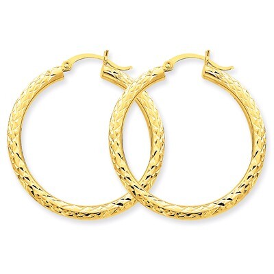 3mm Round Hoop Earrings 14k Gold Diamond-cut TC263, MPN: TC263, 883957289380