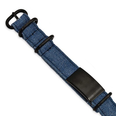 IP Blue Jean Fabric Adjustable ID Bracelet Stainless Steel Brushed Black SRB2043 by Chisel, MPN: SR…