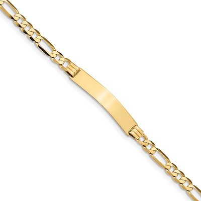 8 Inch Flat Figaro Link ID Bracelet 14k Gold LID78-8, MPN: LID78-8, 883957955087