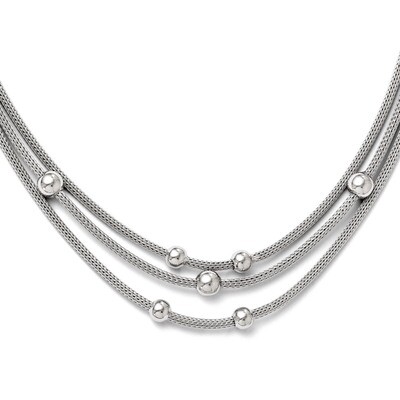 Leslie&#39;s Polished Beaded Mesh Necklace - Sterling Silver HB-QLF257-18.5, MPN: QLF257-18.5, 88677457…