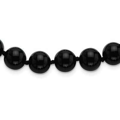 18 Inch 10-10.5mm Smooth Beaded Black Agate Necklace Sterling Silver QH4660-18, MPN: QH4660-18, 815…