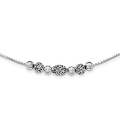 Textured Beaded Chain Necklace 18 Inch Sterling Silver Rhodium-plated Polished QG3768-18, MPN: QG37…