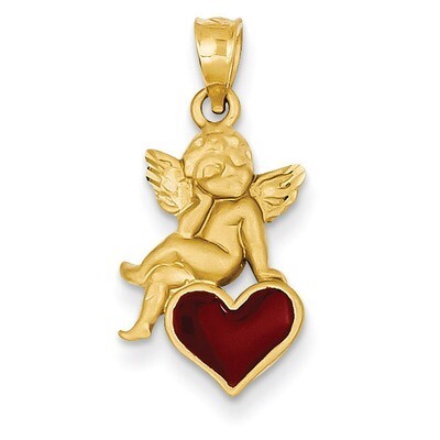 Enameled Angel on Heart Pendant 14k Gold K1147, MPN: K1147, 886774097541