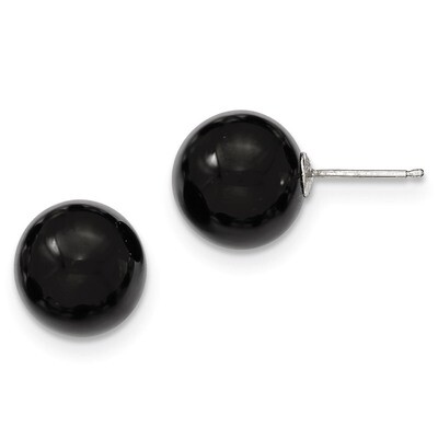 12-12.5mm Black Agate Earrings Sterling Silver QE6338, MPN: QE6338, 815479016960
