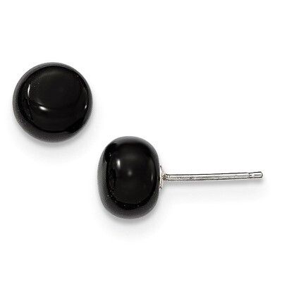 8-8.5mm Button Black Agate Post Earrings Sterling Silver QE6349, MPN: QE6349, 815479017004