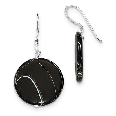 Black Agate Dangle Disc Earrings Sterling Silver QE7621, MPN: QE7621, 886774023663