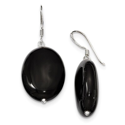 Black Agate Earrings Sterling Silver QE5468, MPN: QE5468, 883957936581