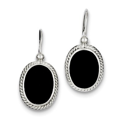 Black Agate Dangle Earrings Sterling Silver QE9394, MPN: QE9394, 883957537184