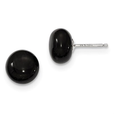 10-10.5mm Button Black Agate Post Earrings Sterling Silver QE6348, MPN: QE6348, 815479016991