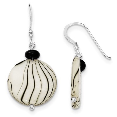 Black Agate Mother of Pearl Earrings Sterling Silver QE7622, MPN: QE7622, 886774023670