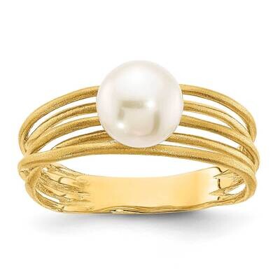 7-8mm Round White Freshwater Cultured Pearl Brushed Ring 14k Gold Y13946PL, MPN: Y13946PL, 19690401…