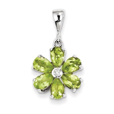 Peridot &amp; Diamond Flower Pendant Sterling Silver Rhodium QDX816, MPN: QDX816, 883957355979