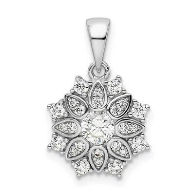 CZ Diamond Flower Pendant Sterling Silver Rhodium-Plated QP5637, MPN: QP5637,