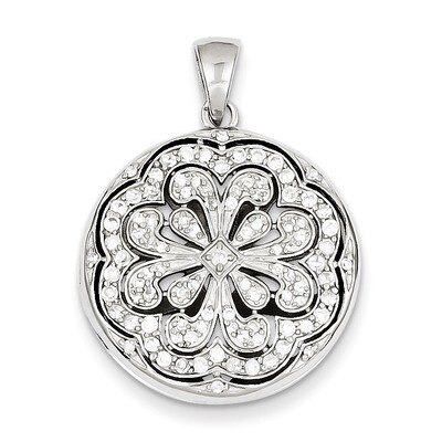 Circle Flower Design Locket Pendant Sterling Silver Diamond QP2049, MPN: QP2049, 883957145297