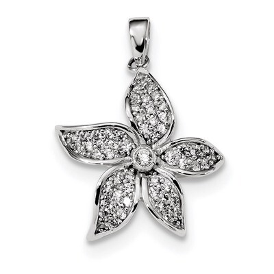 CZ Diamond Flower Pendant Sterling Silver Rhodium-plated QC9324, MPN: QC9324,