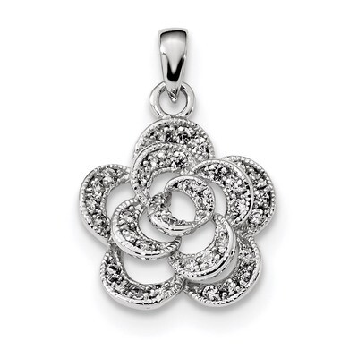 CZ Diamond Flower Pendant Sterling Silver Rhodium-plated QC9325, MPN: QC9325, 883957966823