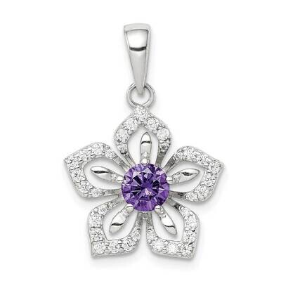 Purple &amp; Clear Flower Pendant Sterling Silver CZ Diamond QP5102, MPN: QP5102, 886774031071