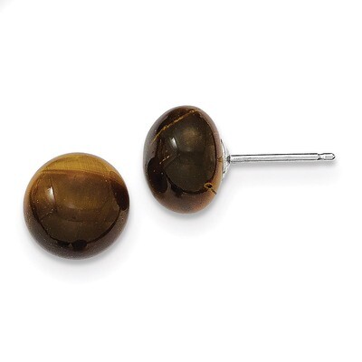 Button Tiger Eye Post Earrings Sterling Silver QE6434, MPN: QE6434, 815479017141