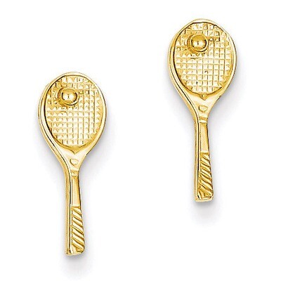 Mini Tennis Racquet with Ball Post Earrings 14k Gold TC614, MPN: TC614, 637218117635
