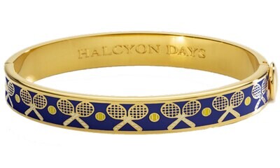 Halcyon Days 1cm Tennis Deep Cobalt Gold Hinged Bangle Bracelet HBTRB1810G, MPN: HBTRB1810G,