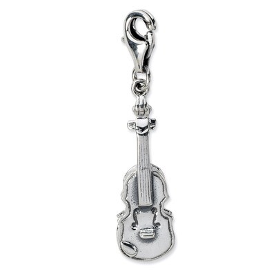 3-D Antiqued Violin Charm Sterling Silver QCC669 by Amore La Vita, MPN: QCC669, 886774074481