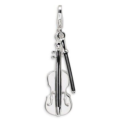 3-D Violin and Antiqued Bow Charm Sterling Silver QCC291 by Amore La Vita, MPN: QCC291, 883957332482