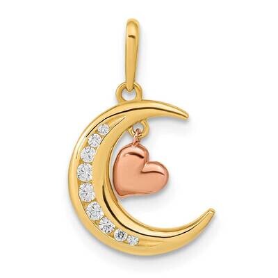 CZ Diamond Moon Heart Pendant 14k Two-Tone Gold YC1467, MPN: YC1467, 196904070680