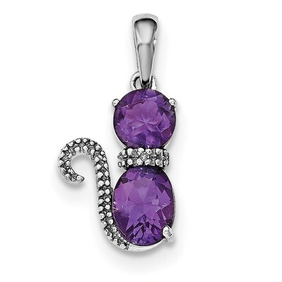 Amethyst and Diamond Cat Pendant Sterling Silver Rhodium-plated QP4551AM, MPN: QP4551AM,