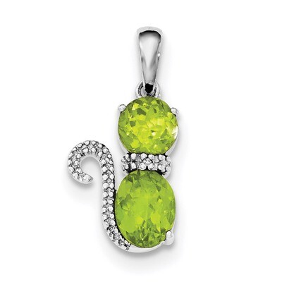 Peridot and Diamond Cat Pendant Sterling Silver Rhodium-plated QP4551PE, MPN: QP4551PE,
