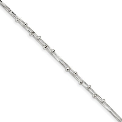 Beaded 2-strand with 1 inch Extender Anklet Sterling Silver Polished QG4196-9, MPN: QG4196-9, 88677…