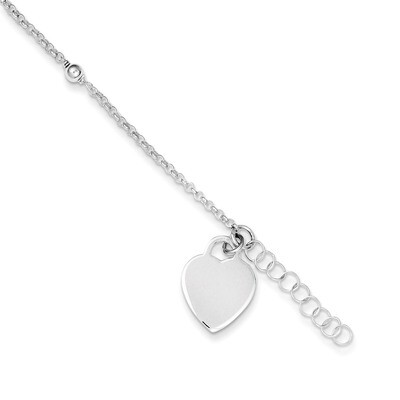 9 Inch Bead and Heart &amp; Extension Anklet Sterling Silver Polished QG3174-9, MPN: QG3174-9, 88677498…