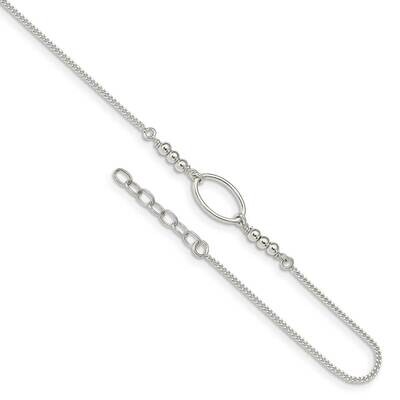 Oval &amp; Beaded with 1 inch Extender Anklet Sterling Silver QG4723-9, MPN: QG4723-9, 886774120447