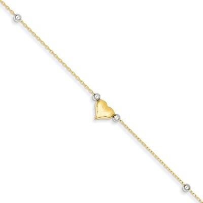 Polished Puffed Heart with Beads Anklet 10 Inch 14k Two-Tone Gold ANK48-10, MPN: ANK48-10, 88677408…