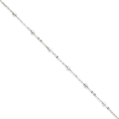 9 Inch 1mm Beaded Chain Anklet Sterling Silver QG2136-9, MPN: QG2136-9, 883957948485