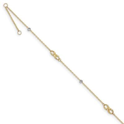 Beads &amp; Infinity with 1 inch Extender Anklet 14k Two-Tone Gold Diamond-cut ANK301-10, MPN: ANK301-1…